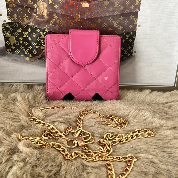 CHANEL Bifold Wallet Card Coin Bill Case Purse hot Pink - Picture 3 of 10